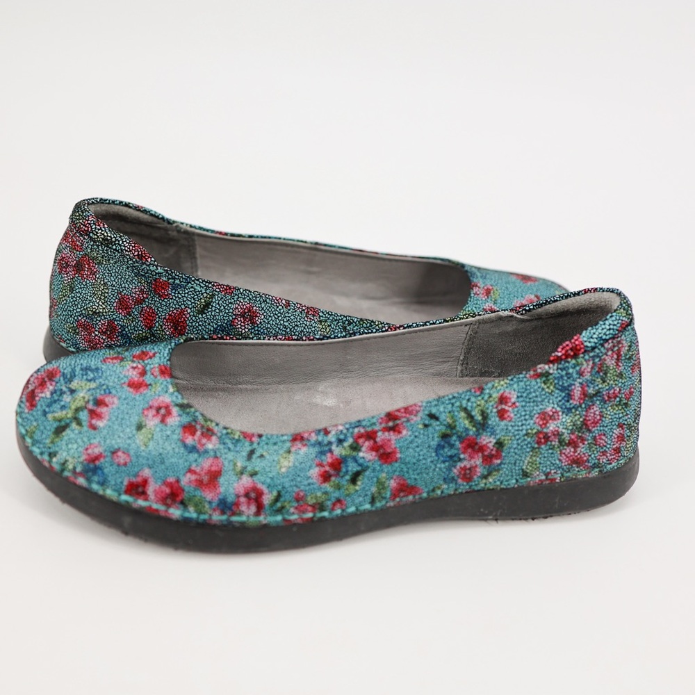 Alegria Petal Aqua‎ Floral Leather Ballet Flats Comfort Slip On Cottagecore 10.5